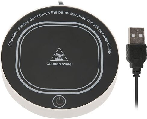 وسادة تدفئة الأكواب USB، حصيرة تسخين ذكية بدرجة حرارة ثابتة للقهوة والشاي والحليب والمكتب والمنزل ABS من الزجاج المقسى 11.4 × 11.4 سم (أسود) in Kuwait