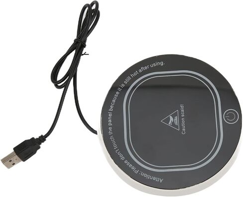 وسادة تدفئة الأكواب USB، حصيرة تسخين ذكية بدرجة حرارة ثابتة للقهوة والشاي والحليب والمكتب والمنزل ABS من الزجاج المقسى 11.4 × 11.4 سم (أسود) in Kuwait
