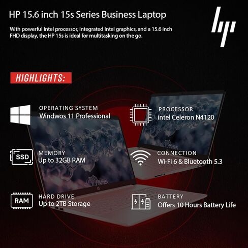 HP 2026 New Generation 15.6'' Business Laptop Included with Microsoft Office, Intel Powerful Processor, 16GB RAM, 256GB SSD, Ultra Quiet Design, Long Battery Life, Bluetooth 5, Wi-Fi 6, Windows 11-Pro in Kuwait