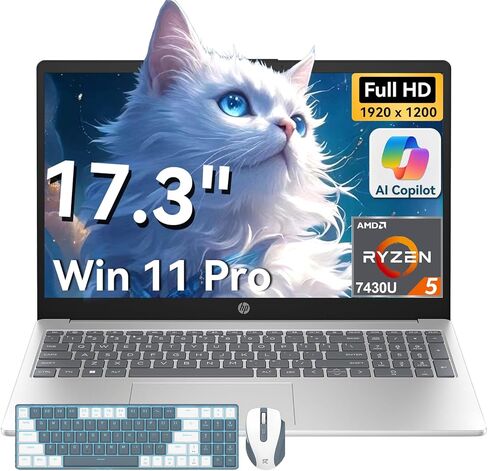 HP 17 inch laptops, AMD Ryzen 5 7430U(Beats i7-1165G7), 32GB RAM 1TB NVMe SSD Windows 11 Pro, 17.3" FHD IPS, Copilot AI, Numeric Keyboard, Type-c, Patented KB Kit in Kuwait