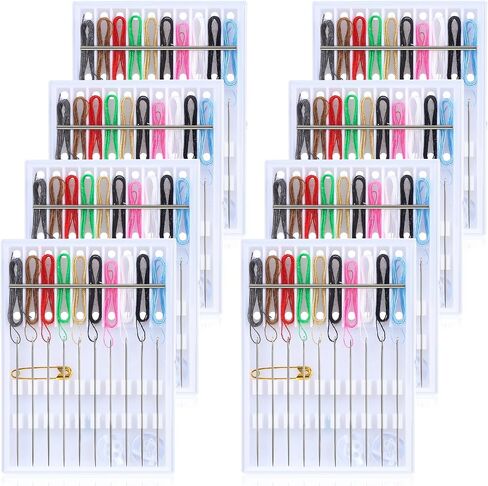 MTLEE 14 Boxes 140 Pieces Mini Quick Fix Sewing Kit Easy Pre Threaded Needle Basic Personal Kit Plastic Threaded Needle Holder Small Home Travel Sewing Box with Pin Button, Assorted Colors in Kuwait