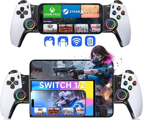 Mobile Gaming Controller for iPhone 15/16 Series/Android/Switch 2/Switch/OLED/iPad Mini, Wireless Phone Controller with Hall Joysticks/Hall Triggers/LED, Support Xbox Cloud, Steam Link, Call of Duty in Saudi Arabia
