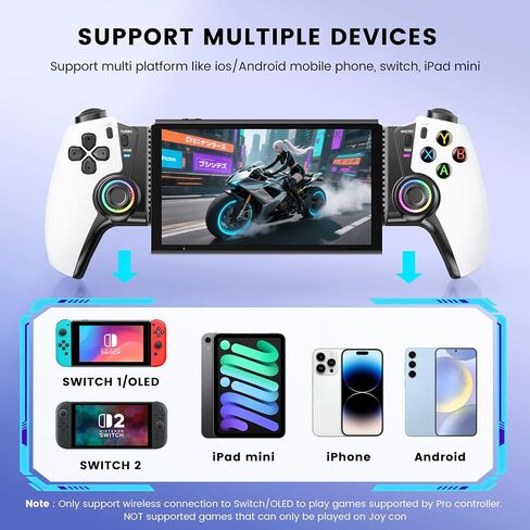 Mobile Gaming Controller for iPhone 15/16 Series/Android/Switch 2/Switch/OLED/iPad Mini, Wireless Phone Controller with Hall Joysticks/Hall Triggers/LED, Support Xbox Cloud, Steam Link, Call of Duty in Saudi Arabia