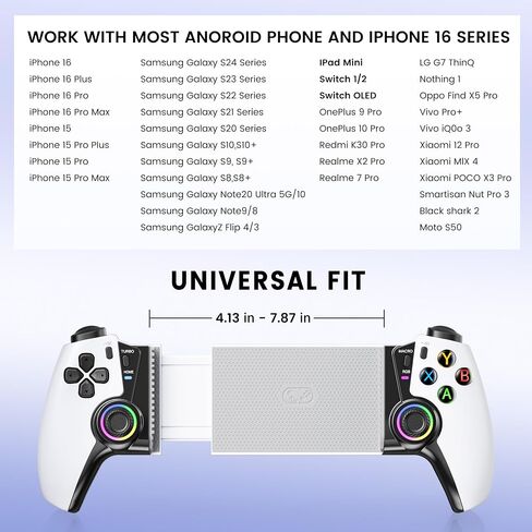 Mobile Gaming Controller for iPhone 15/16 Series/Android/Switch 2/Switch/OLED/iPad Mini, Wireless Phone Controller with Hall Joysticks/Hall Triggers/LED, Support Xbox Cloud, Steam Link, Call of Duty in Saudi Arabia
