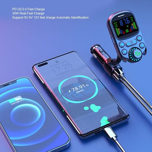 جهاز إرسال FM، محول راديو BC86 يدعم بروتوكول الشحن، شاحن سيارة، مشغل Mp3 يدعم PD30W QC18W in Kuwait