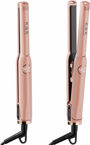 K&K Flat Iron Small Mini Tourmaline Titanium Hair Straightener 0.5 inch Plate 4D 360°Swivel LED Display for Woman Short Hair Adjustable Temperature Dual Voltage Auto Shut Off(Black) in Saudi Arabia