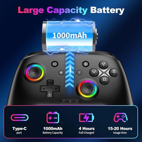 وحدة تحكم لاسلكية 2 مع مفتاح تنبيه/C، للمحول 2/1/Lite/OLED/PC/iPad/iPhone/Mac/Android/Steam/TV، وحدة تحكم ألعاب بلوتوث مع عصا تحكم Macro/Turbo/Hall Effect/بطارية 1000 مللي أمبير/الاهتزاز/التحكم في الحركة in Kuwait
