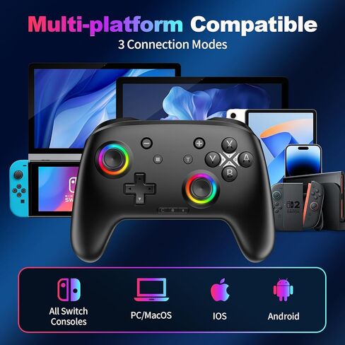 وحدة تحكم لاسلكية 2 مع مفتاح تنبيه/C، للمحول 2/1/Lite/OLED/PC/iPad/iPhone/Mac/Android/Steam/TV، وحدة تحكم ألعاب بلوتوث مع عصا تحكم Macro/Turbo/Hall Effect/بطارية 1000 مللي أمبير/الاهتزاز/التحكم في الحركة in Kuwait