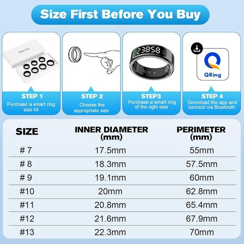 Smart Ring Health Tracker for Men/Women,Fitness Ring Sleep Tracker with LED Display Sreeen,Fast Charging,Health and Sleep Monitoring,Motion Tracking,Female Cycle,Waterproof(Black,9) in Saudi Arabia