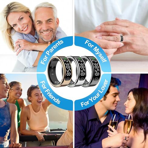 Smart Ring Health Tracker for Men/Women,Fitness Ring Sleep Tracker with LED Display Sreeen,Fast Charging,Health and Sleep Monitoring,Motion Tracking,Female Cycle,Waterproof(Black,9) in Saudi Arabia