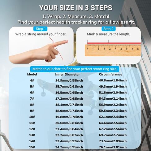 حلقة Mworld الذكية لتتبع التوتر والعاطفة، متتبع اللياقة الصحية مع مراقب معدل ضربات القلب، تحليل النوم، مقاومة للماء 10ATM، للرجال والنساء - مادة فولاذية (أسود، 8) in Kuwait