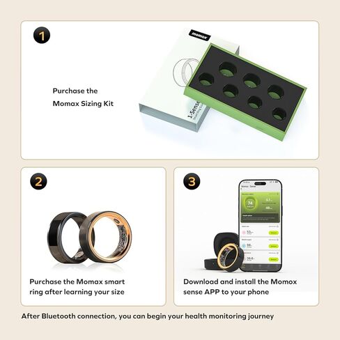 momax 1-Sense Soul Smart Ring for Women, Fashion Fitness Tracker with Mood Monitoring, Touch Control, 5ATM Waterproof, No APP Subscription, Health Ring for Men, Android & iOS Compatible in Kuwait