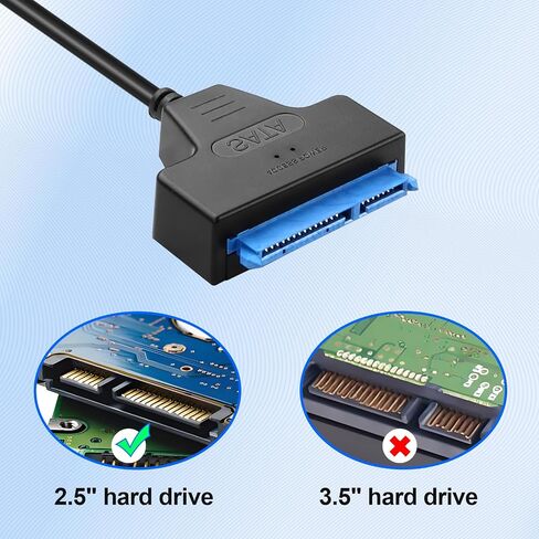 USB-A 3.0 to SATA Adapter Cable - Supports 2.5"/3.5" SATA HDD/SSD, Trim Enabled, 12V DC Power Port, 3-Min Auto Sleep, Dual LEDs, 30cm Copper Cable, Plug & Play (USB-A) in Saudi Arabia