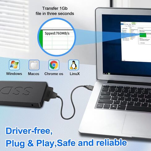USB-A 3.0 to SATA Adapter Cable - Supports 2.5"/3.5" SATA HDD/SSD, Trim Enabled, 12V DC Power Port, 3-Min Auto Sleep, Dual LEDs, 30cm Copper Cable, Plug & Play (USB-A) in Saudi Arabia