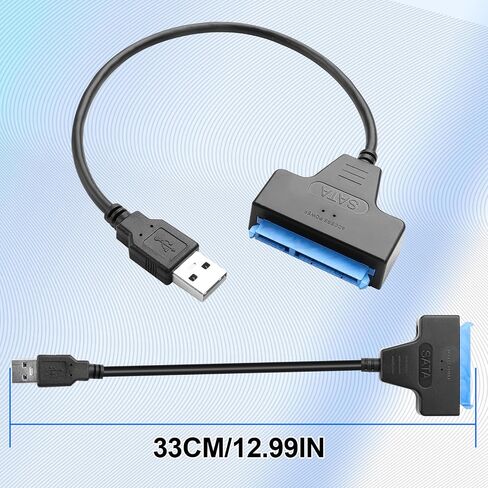 USB-A 3.0 to SATA Adapter Cable - Supports 2.5"/3.5" SATA HDD/SSD, Trim Enabled, 12V DC Power Port, 3-Min Auto Sleep, Dual LEDs, 30cm Copper Cable, Plug & Play (USB-A) in Saudi Arabia