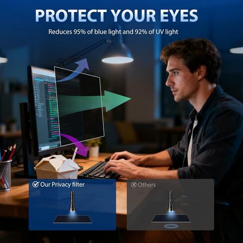 فلتر شاشة خصوصية للكمبيوتر مقاس 24 بوصة لشاشة عريضة بنسبة عرض إلى ارتفاع تبلغ 16:9، وحماية العين ودرع خصوصية مضاد للضوء الأزرق وواقي مضاد للوهج، وطبقة حماية مضادة للخدش مقاس 24 بوصة قابلة للإزالة in Kuwait