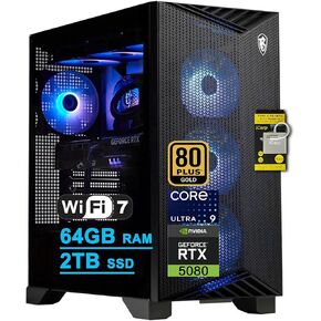 msi Aegis R2 AI سطح المكتب الثاني للألعاب Intel 24-core Ultra 9 285 64GB DDR5 8TB SSD GeForce RTX 5080 (حتى 1801 قمة) مبرد سائل 360 مم 5 جيجابت LAN Wi-Fi7 850W 80+ Gold PSU Win11Pro ICP Hub in Saudi Arabia