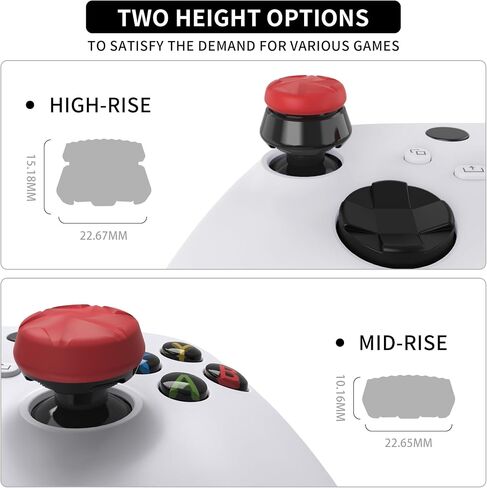 PlayVital FPS Thumbstick Extenders for Xbox Series X/S & Xbox One Controller, 2 High Raise + 2 Mid Dome Joystick Caps, Thumbs Pro RAZOR Thumb Grips for Better Aim & Control - Scarlet Red & Black in Saudi Arabia