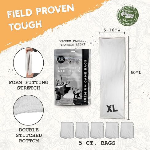Synthetic Hunting Game Bags | 5 Pack Ultra Strong & Lightweight Synthetic Deer & Elk Game Bags | Reusable, Washable, Stretchable & Durable Meat Bags for Hanging & Packing Out Your Harvest in Saudi Arabia
