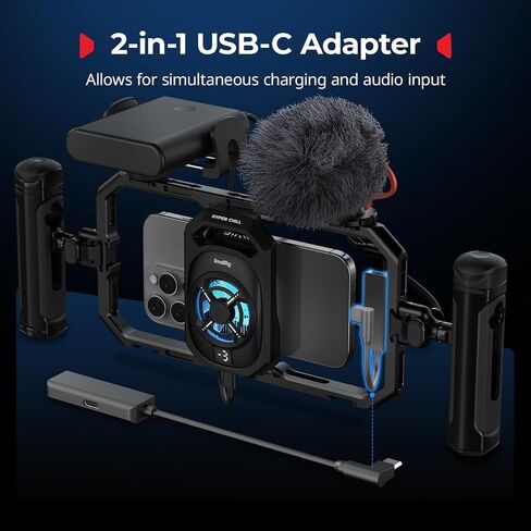 SMALLRIG All-in-One Cooling Dual Handle Phone Cage Kit for iPhone 17/16/Android, 15W Active Cooler & 4-in-1 USB-C Hub, Universal Compatibility 2.5-3.1" Phones, for Live Streaming- 5276 in Saudi Arabia