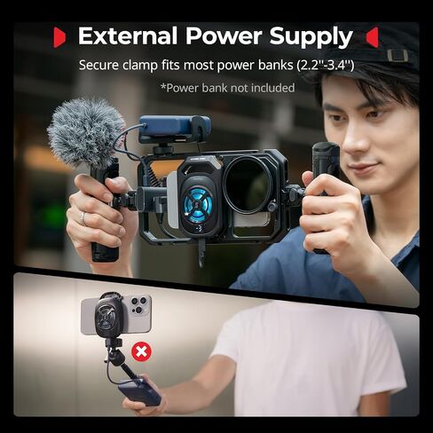 SMALLRIG All-in-One Cooling Dual Handle Phone Cage Kit for iPhone 17/16/Android, 15W Active Cooler & 4-in-1 USB-C Hub, Universal Compatibility 2.5-3.1" Phones, for Live Streaming- 5276 in Saudi Arabia