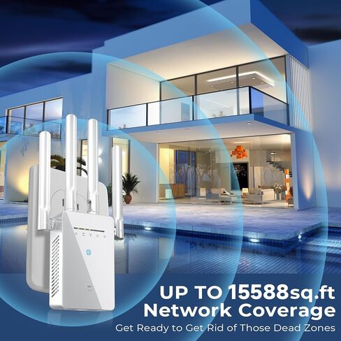 2025 Best WiFi Extender Signal Booster - 6X Faster Internet Extender WiFi Booster for Home, Long Range up to 15,588 Sq Ft, WiFi Repeater w/Ethernet Port, 1-Tap Setup, Compatible with Wireless Routers in Kuwait