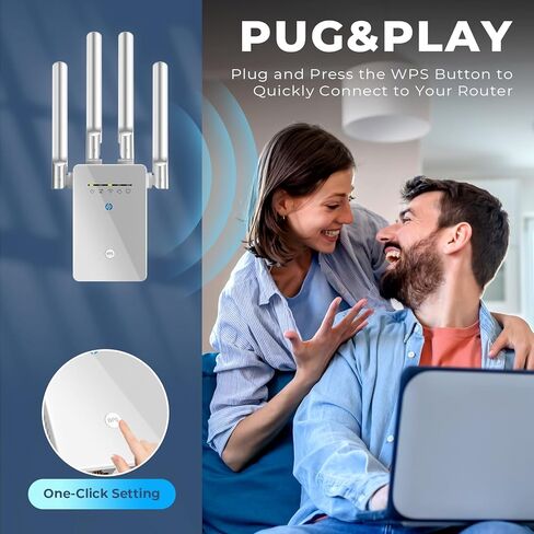 2025 Best WiFi Extender Signal Booster - 6X Faster Internet Extender WiFi Booster for Home, Long Range up to 15,588 Sq Ft, WiFi Repeater w/Ethernet Port, 1-Tap Setup, Compatible with Wireless Routers in Kuwait