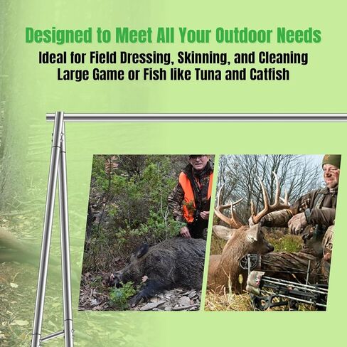 رافعة شماعات لعبة الغزلان، حامل تعليق ثلاثي القوائم للغزلان، رف جلد الغزلان مع خطافين للحوم للصيد وصيد الأسماك، وسلخ الحيوانات، وارتداء الملابس والجزارة - شديدة التحمل in Kuwait