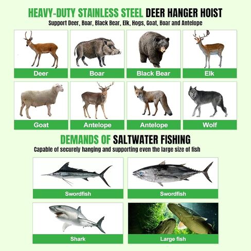 رافعة شماعات لعبة الغزلان، حامل تعليق ثلاثي القوائم للغزلان، رف جلد الغزلان مع خطافين للحوم للصيد وصيد الأسماك، وسلخ الحيوانات، وارتداء الملابس والجزارة - شديدة التحمل in Kuwait