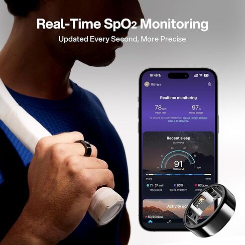 حلقة ذكية قابلة للارتداء للرجال والنساء، حلقة أكسجين الدم وضغط الدم، بدون اشتراك في التطبيق، حلقة اللياقة البدنية لتتبع النوم - معدل ضربات القلب - تعقب اللياقة البدنية in Kuwait