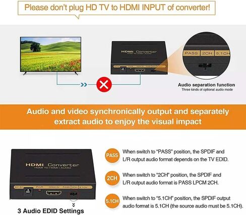 4K@60Hz HDMI Audio Extractor - HDMI+SPDIF/RCA, HDCP 2.2, 18Gbps, Fire Stick/Xbox Compatible in Saudi Arabia