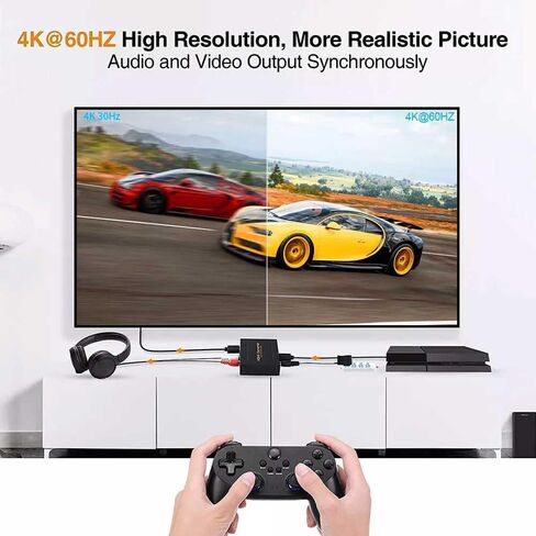 4K@60Hz HDMI Audio Extractor - HDMI+SPDIF/RCA, HDCP 2.2, 18Gbps, Fire Stick/Xbox Compatible in Saudi Arabia