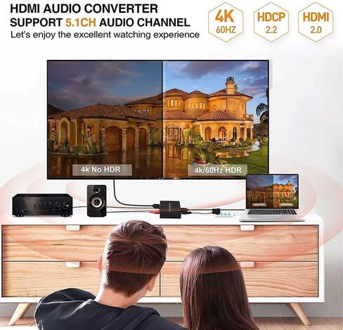 4K@60Hz HDMI Audio Extractor - HDMI+SPDIF/RCA, HDCP 2.2, 18Gbps, Fire Stick/Xbox Compatible in Saudi Arabia