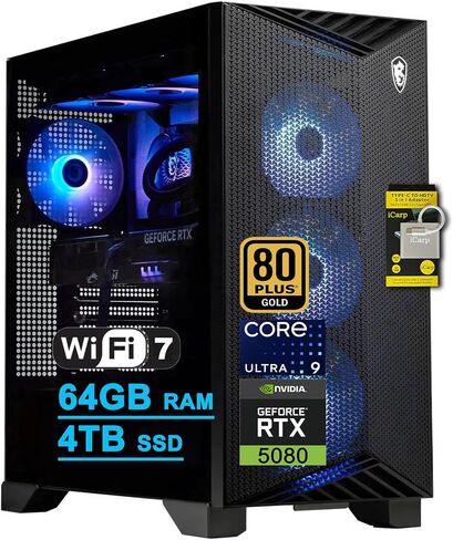 msi Aegis R2 AI سطح المكتب الثاني للألعاب Intel 24-core Ultra 9 285 64GB DDR5 8TB SSD GeForce RTX 5080 (حتى 1801 قمة) مبرد سائل 360 مم 5 جيجابت LAN Wi-Fi7 850W 80+ Gold PSU Win11Pro ICP Hub in Saudi Arabia