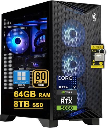 msi Aegis R2 AI سطح المكتب الثاني للألعاب Intel 24-core Ultra 9 285 64GB DDR5 8TB SSD GeForce RTX 5080 (حتى 1801 قمة) مبرد سائل 360 مم 5 جيجابت LAN Wi-Fi7 850W 80+ Gold PSU Win11Pro ICP Hub in Saudi Arabia