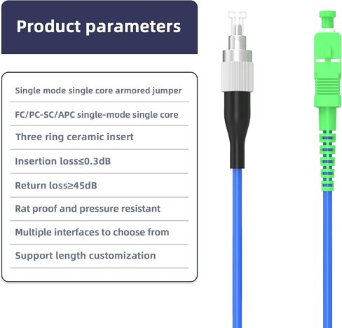 كابل ألياف ضوئية LC/UPC إلى SC/APC، كابل إنترنت من الألياف الضوئية المدرع، سلك بصري بسيط أحادي الوضع، كابل إيثرنت ألياف ضوئية Jmper، متوافق مع OS1/OS2 مقاس 9/125 ميكرومتر، LSZH أزرق 30 مترًا/96 قدمًا in Kuwait