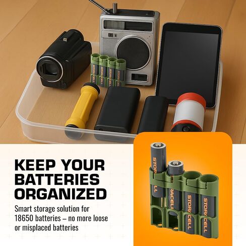 Storacell Slimline 18650-4 Military Green, Battery Storage Caddy and Dispenser, Holds 4 18650 Batteries (Not Included), Durable & Compact Design, The Original Battery Caddy, Made in USA. in Saudi Arabia