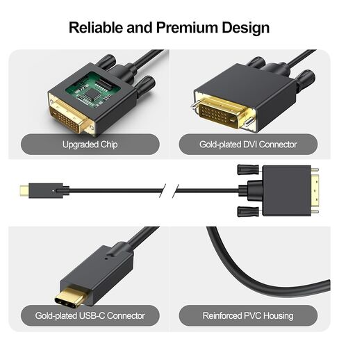 USB C to DVI Cable 4FT, USB C to DVI Adapter Compatible with Thunderbolt 3/4/5 for Monitor, MacBook Pro/Air, Laptop, iPhone 17/16, iPad Pro, Dell XPS, and More in Kuwait