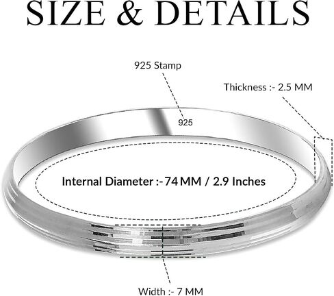 LeCalla 925 Sterling Silver Punjabi Sardar Kada for Men | 2.5mm Thick Liner Textured Sikh Kada for Men | Men's Kada Bangle Bracelet (ID : 2.5 Inch) in Saudi Arabia