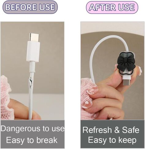 4 قطع من واقي توصيل الكابل، تصميم لطيف ثلاثي الأبعاد لربطة العنق من أجل Apple Lightning/Type-C، حافظات سلك رأس سلك البيانات، غطاء حماية كابلات شاحن مضادة للكسر، قوس أسود in Kuwait
