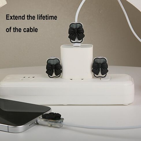 4 قطع من واقي توصيل الكابل، تصميم لطيف ثلاثي الأبعاد لربطة العنق من أجل Apple Lightning/Type-C، حافظات سلك رأس سلك البيانات، غطاء حماية كابلات شاحن مضادة للكسر، قوس أسود in Kuwait