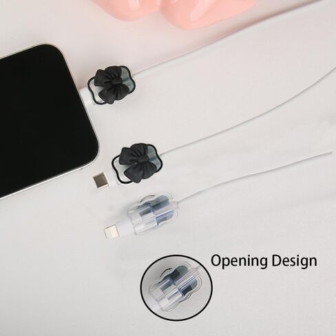 4 قطع من واقي توصيل الكابل، تصميم لطيف ثلاثي الأبعاد لربطة العنق من أجل Apple Lightning/Type-C، حافظات سلك رأس سلك البيانات، غطاء حماية كابلات شاحن مضادة للكسر، قوس أسود in Kuwait