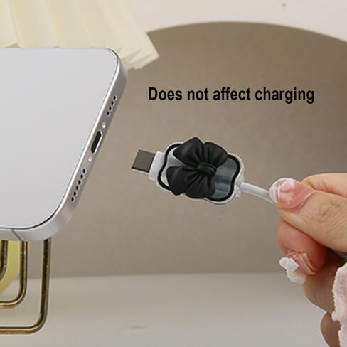 4 قطع من واقي توصيل الكابل، تصميم لطيف ثلاثي الأبعاد لربطة العنق من أجل Apple Lightning/Type-C، حافظات سلك رأس سلك البيانات، غطاء حماية كابلات شاحن مضادة للكسر، قوس أسود in Kuwait