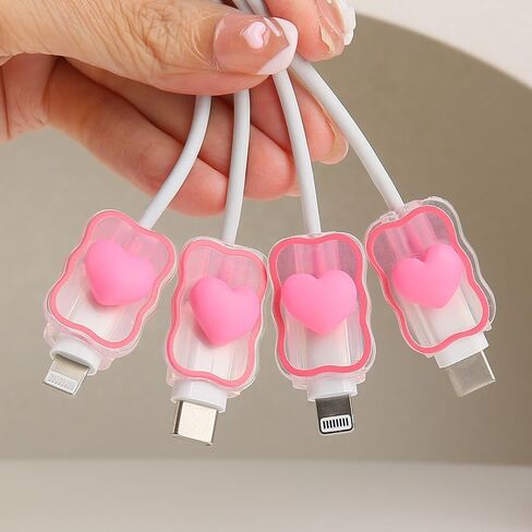 4 قطع من واقي توصيل الكابل، تصميم لطيف ثلاثي الأبعاد لربطة العنق من أجل Apple Lightning/Type-C، حافظات سلك رأس سلك البيانات، غطاء حماية كابلات شاحن مضادة للكسر، قوس أسود in Kuwait