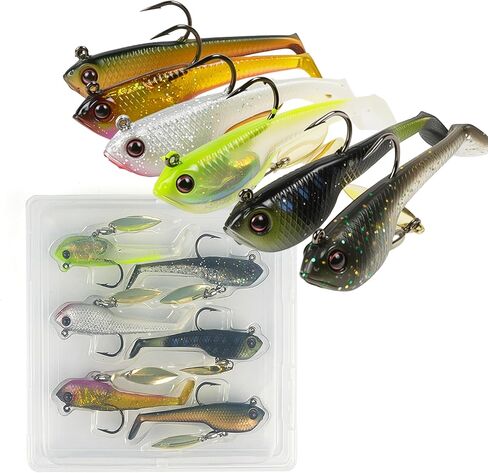 Pre-Rigged Soft Lures 2.3in - 6pcs Paddle Tail Jigs with Sharp High-Carbon Hooks | Saltwater/Freshwater Baits for Bass/Trout - Ready-to-Use Family Fishing Lures in Saudi Arabia