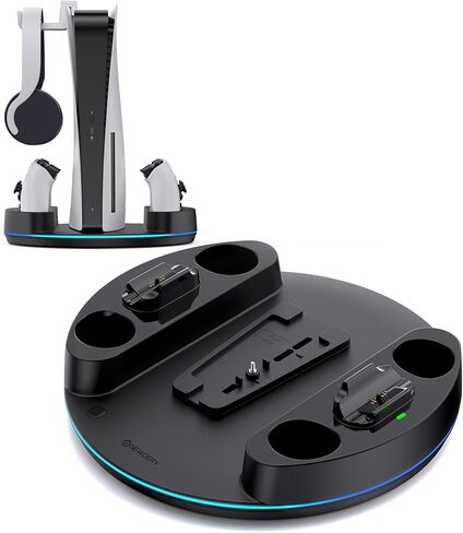 NEWDERY لحامل وحدة التحكم P5/Slim/Pro، مع محطة شحن مزدوجة لوحدات التحكم P5، ضوء RGB قابل للتعديل، لحامل شاحن وحدة التحكم P5 - أسود in Saudi Arabia