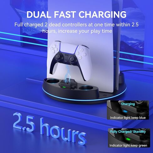 NEWDERY لحامل وحدة التحكم P5/Slim/Pro، مع محطة شحن مزدوجة لوحدات التحكم P5، ضوء RGB قابل للتعديل، لحامل شاحن وحدة التحكم P5 - أسود in Saudi Arabia
