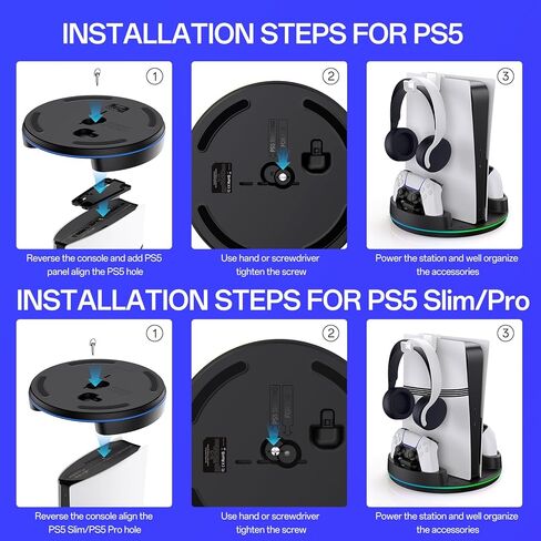 NEWDERY لحامل وحدة التحكم P5/Slim/Pro، مع محطة شحن مزدوجة لوحدات التحكم P5، ضوء RGB قابل للتعديل، لحامل شاحن وحدة التحكم P5 - أسود in Saudi Arabia
