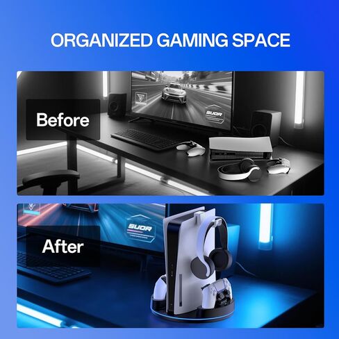 NEWDERY لحامل وحدة التحكم P5/Slim/Pro، مع محطة شحن مزدوجة لوحدات التحكم P5، ضوء RGB قابل للتعديل، لحامل شاحن وحدة التحكم P5 - أسود in Saudi Arabia