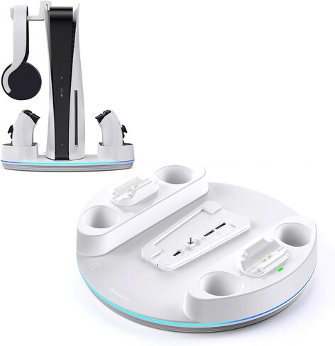 NEWDERY لحامل وحدة التحكم P5/Slim/Pro، مع محطة شحن مزدوجة لوحدات التحكم P5، ضوء RGB قابل للتعديل، لحامل شاحن وحدة التحكم P5 - أسود in Saudi Arabia